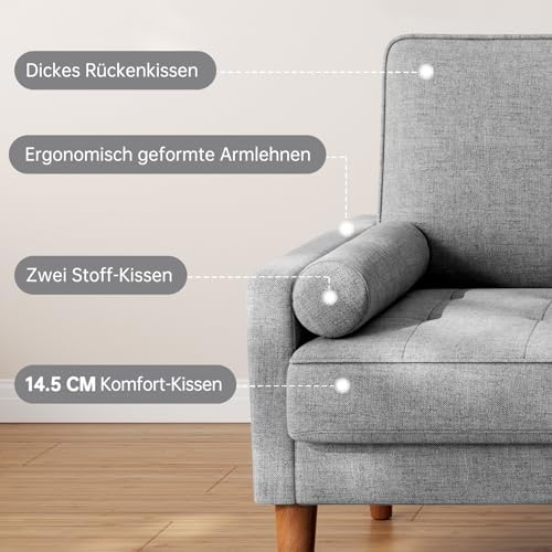 Light Grey 121 cm 2 Seater Sofa Small Sofa - Image 6
