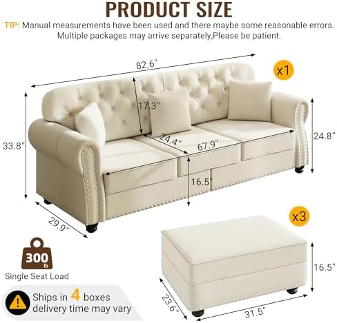 GDFStudio 82.6" Upholstered Velvet Sofa - Image 2