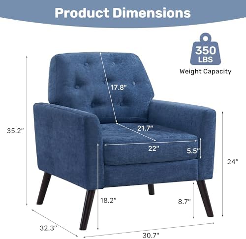 Accent Chair Set of 2, Mid Century Modern Living Room Chairs Reading Chair - Image 2