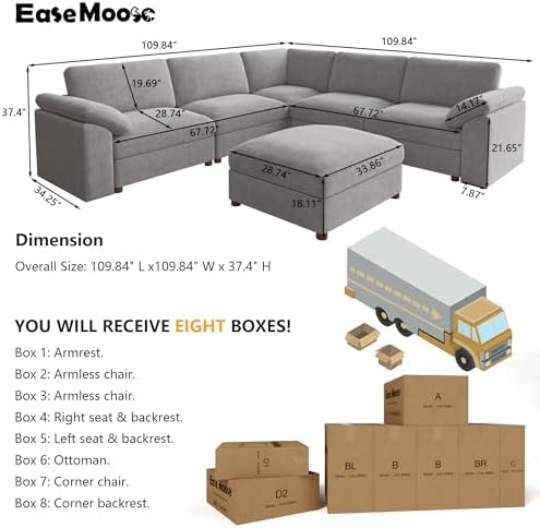 EASE MOOSE Oversized Sectional Modular Sofa, Comfty Deep Seat Couch - Image 2