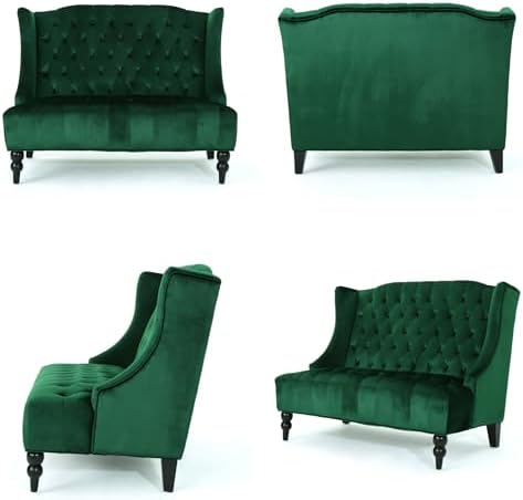Modern Tufted Velvet Wingback Loveseat, Tufted Velvet 2 Seat Couch Sofas - Image 6