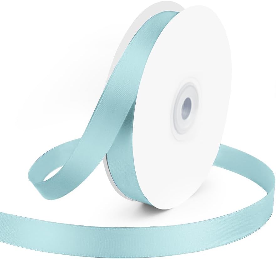 KMER LIFE 5/8" Wide x 50 Yards Baby Blue Single Faced Polyester Satin Ribbon, Baby Blue Satin Ribbon Perfect for Wedding Decor, Wreath, Crafts, Gift Wrapping & Other Projects (Baby Blue)