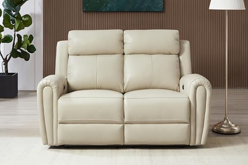 THSUPER Beige Genuine Leather Power Recliner Sofa Loveseat - Image 3
