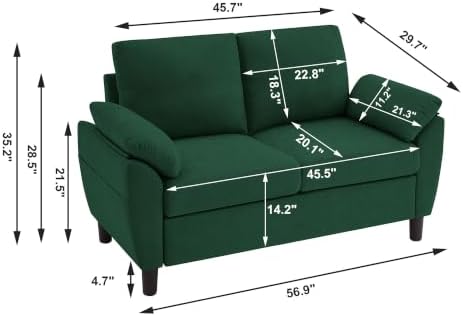 57" Loveseat Sofa, Modern Linen Comfy Love Seat - Image 2