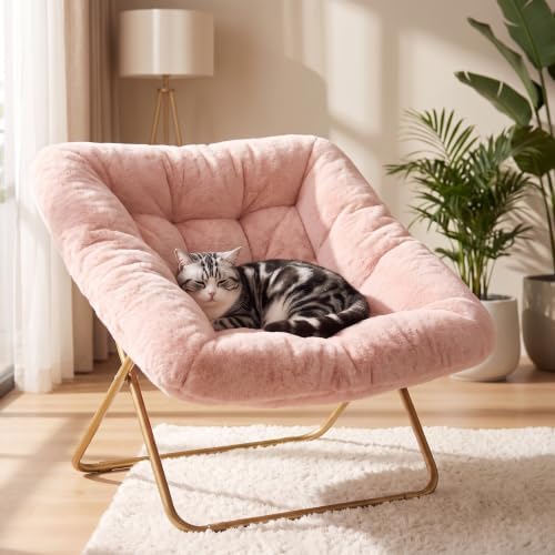 DUMOS Faux Fur Saucer Chair for Adults, Living Room Folding Lounge Chair by DumosLifestyle