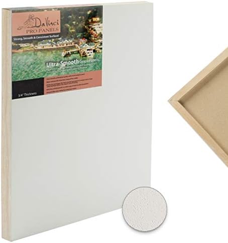 Da Vinci Pro Ultra Smooth Wood Canvas Gesso Board - 3/4" Deep, 8x10 Pack of 6 Single White Acrylic Polymer Gesso Panels for Painting Fine Portraits and Ultra Fine Detail Illustrations and Artwork