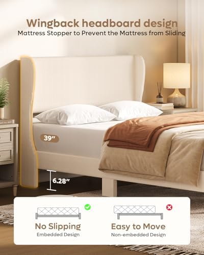 Bestier Full Bed Frame with Wingback Headboard, Upholstered - Image 4