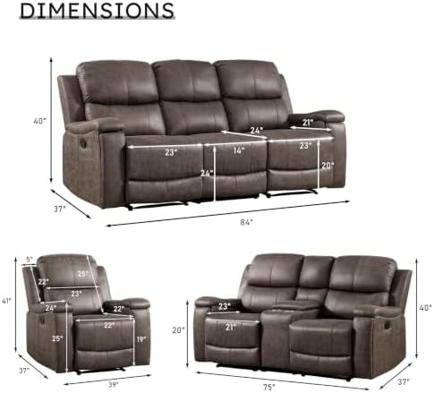 CANMOV Faux Leather Manual Reclining Sofa Furniture Set, Manual Recliner Chair - Image 2