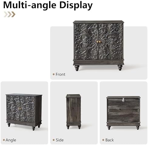 31" Accent Storage Cabinet, Floral Embossed 2 Door Sideboard - Image 6