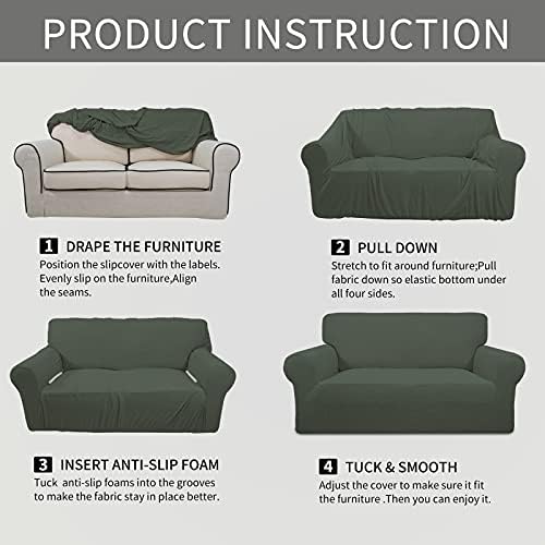 Easy-Going Stretch Loveseat Couch Covers Washable Olive Green - Image 5