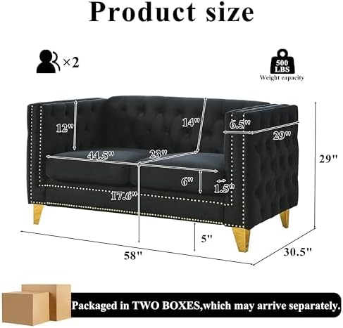58" Chesterfield Velvet 2-Seater Sofa - Image 2