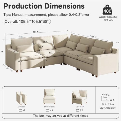 Ihanherry 134" Modular Sectional Sofa, V Shaped 5 Seater Chenille Cloud Couch - Image 2
