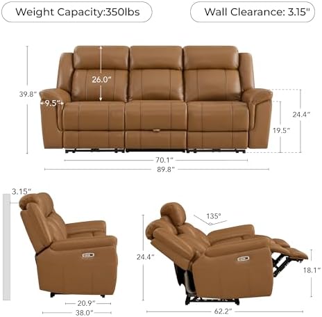 CHITA Leather Power Recliner Sofa Wall Hugger, 3 Seater - Image 2