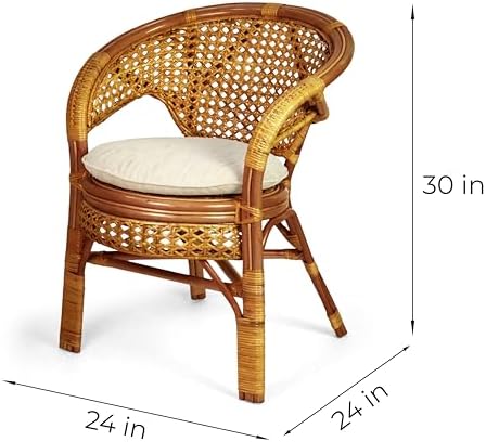 Set of 2 Pelangi Handmade Rattan Dining Wicker Chairs Colonial Color w/Cream - Image 3