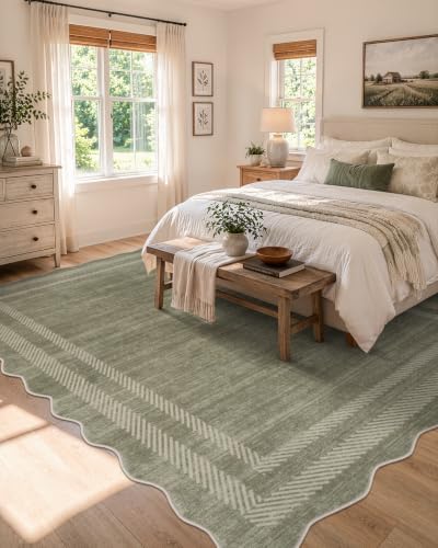 Lahome 8x10 Scalloped Area Rug, Dark Green Cottage Farmhouse Rug - Image 2