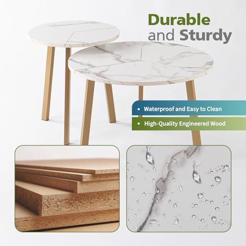 COSIEST Small Coffee Table Set of 2, Round Coffee Table - Image 4