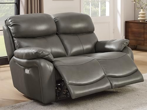 THSUPER Grey Top Grain Leather Power Recliner Sofa Loveseat by ComfortLivingSofas