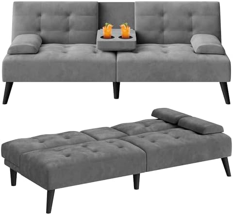 64" Futon Sofa Bed, Small Loveseat - Image 7