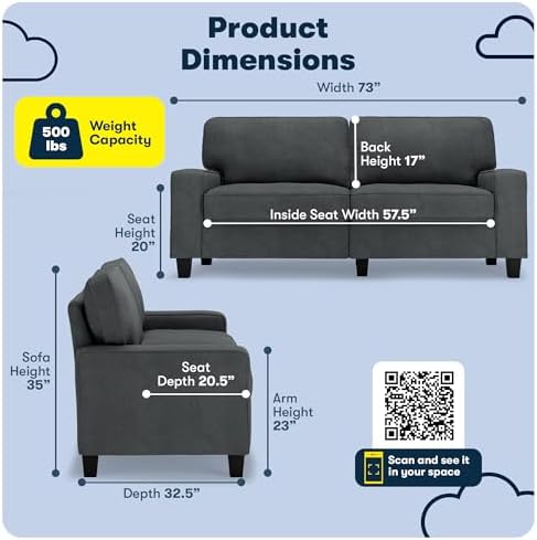 Serta Palisades 73" Track Arm Sofa, Easy Care Polyester, Soft Pillow Back - Image 2