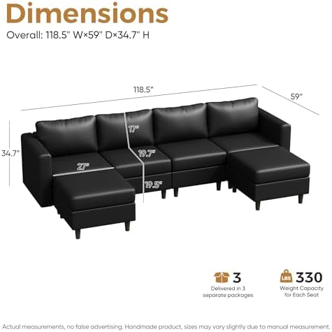 ABCASA Oversized Modular Sectional Sofa, 118.5" Faux Leather 6 Seater U Shaped - Image 2