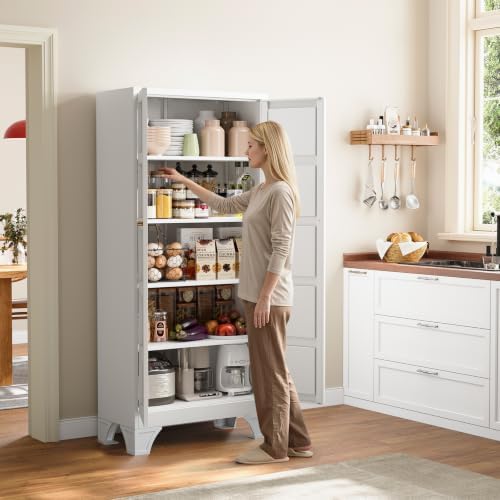 Yizosh Metal Storage Cabinet 71" White Kitchen Pantry Storage Cabinet - Image 3