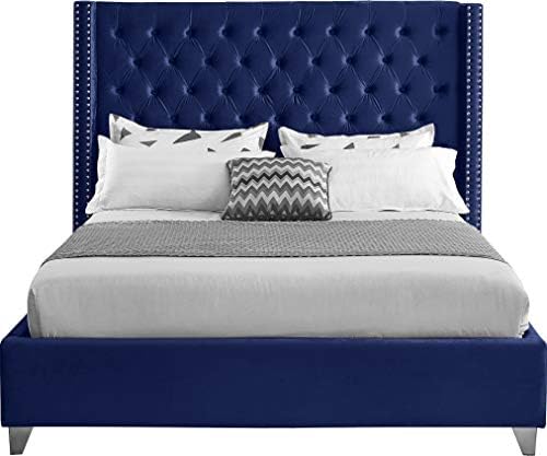 Meridian Furniture Aiden Collection Modern | Contemporary Velvet Upholstered Bed - Image 4