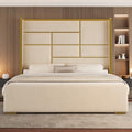 King Size Bed Frame with Gold Trim Headboard, 66.9" Tall Bed by UTEERAN