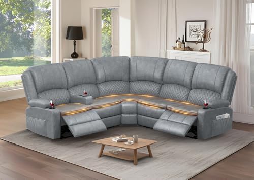 Manual Reclining Sectional Sofa Set, 5 Seats Living Room Couch Set Pu by SavortheHappyMoments