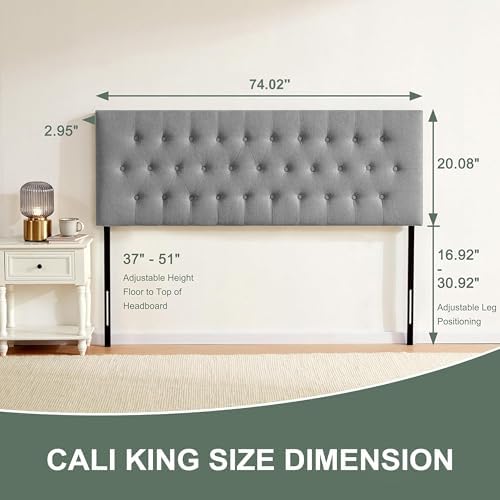 Upholstered Headboard California King, Adjustable Height 37''- 51'' - Image 2