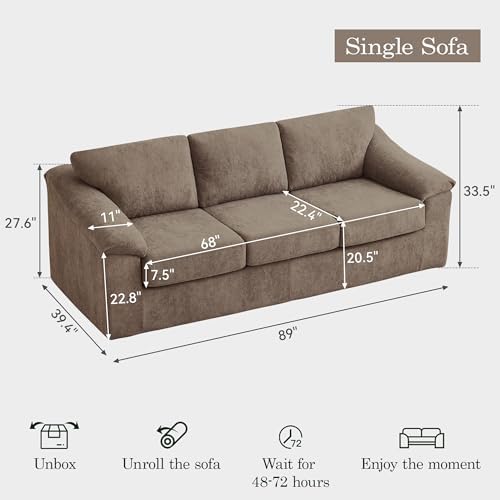 89" Boneless 3 Seater Sofa, Modern Cloud Couch - Image 2