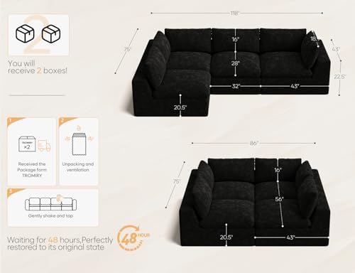 120" Cloud Sectional Couch | Oversize Boneless Couches - Image 2