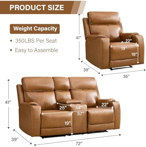 CANMOV Genuine Leather Power Recliner Sofa Set - Image 2