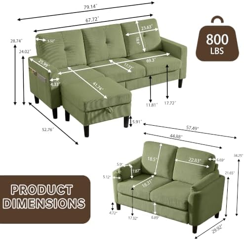 2 Piece Sectional Sofa Couch Set, 3-Seater Couch and Loveseat - Image 2