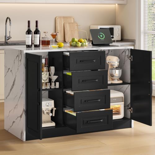 ONBRILL Kitchen Island with 2 Storage Cabinets & 4 Drawers - Image 4