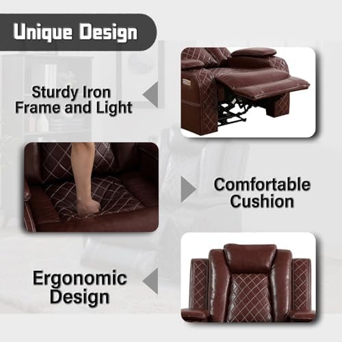 Power Recliner Set with LED Lights, Air Leather Reclining Set with USB - Image 5