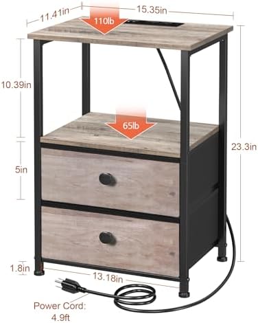 LOAKEKEL Nightstands Set of 2, LED Night Stand - Image 3