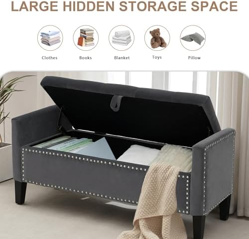 Velvet Ottoman with Storage, Modern Storage Bench - Image 3