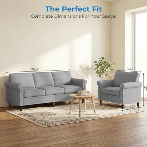Mjkone 2 Pieces Living Room Sofa Set, Sectional Sofa Couches, Couch and Chair - Image 2