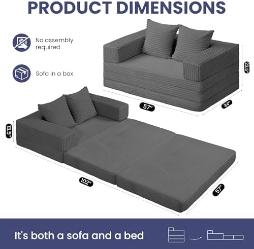 Convertible Sofa Bed, 4-in-1 Boneless Loveseat - Image 2