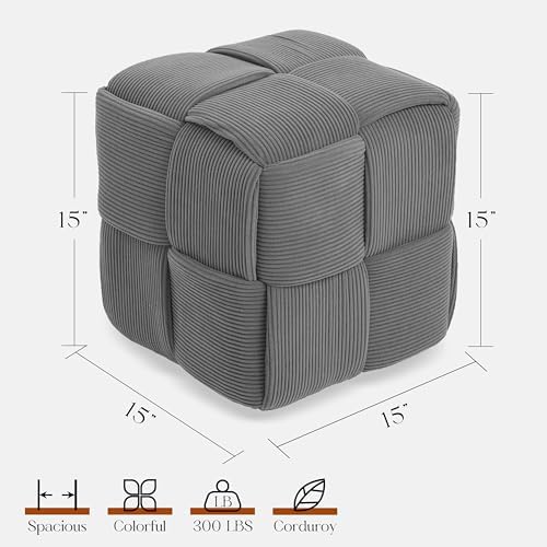 Cmishe 15" Square Woven Corduroy Ottoman Footrest - Image 3
