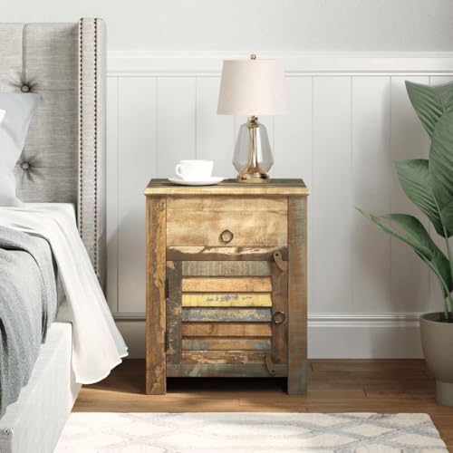 Reclaimed Wood End Table with 1 Drawer and 1 Door, Rustic Storage Side Table - Image 3