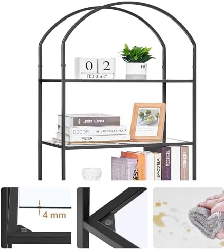 Homhedy 6-Tier Tall Black Bookshelf, Arched Bookcase - Image 5