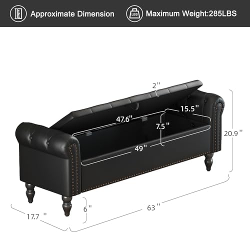 Furniliving 63” End of Bed Bench, Bedroom Bench - Image 3