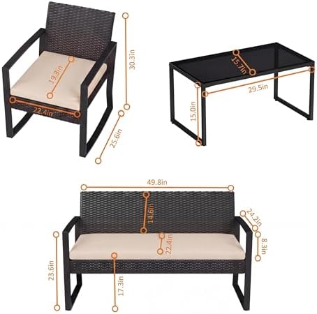 IDEALHOUSE 4 Piece Outside Patio Furniture Set, Outdoor Wicker Rocking Chair - Image 2