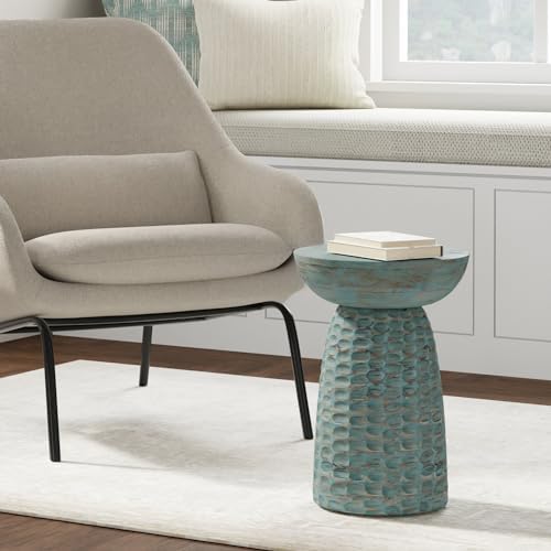 SIMPLIHOME Boyd 13" Wide Solid Wood Round End Table in Teal Wash - Image 3