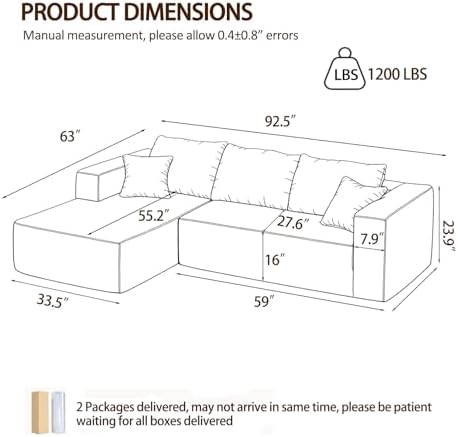 92.5" Modualr Sectional Sofa, L-Shape Corduroy Sectional Cloud Couch - Image 2
