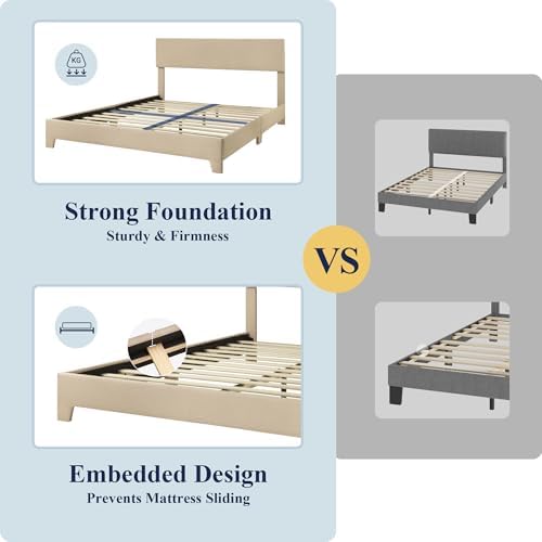 Allewie Queen Size Upholstered Bed Frame Adjustable Headboard - Image 5