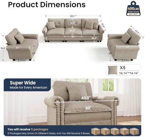 PHI VILLA Modular Sectional Sofa and Cloud Chair Set Living Room 3-Piece - Image 3