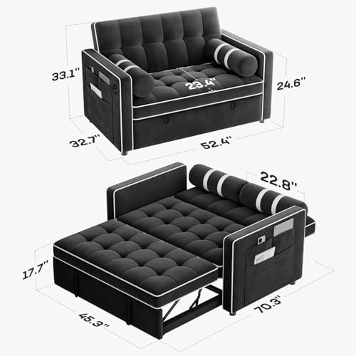 Marsail Futon Sleeper Sofa Bed, Convertible Pull Out Couch, Jet Black - Image 2