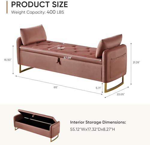 Storage Bench for Bedroom, 65 in End of Bed Storage Bench Rose Gold - Image 2